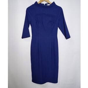 MUXXN Blue Bodycon Dress Solid Knit Knee Length 3/4 Sleeve Women Size M